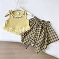 thumbnail image 5 of WQNVRNR Girls Sweet Two-Piece Outfit- Elastic Waist Plaid Bow Midi Skirt Sleeveless Crewneck Top School Outfit Casual Summer Clothes Set Yellow Size 1 Years, 5 of 9