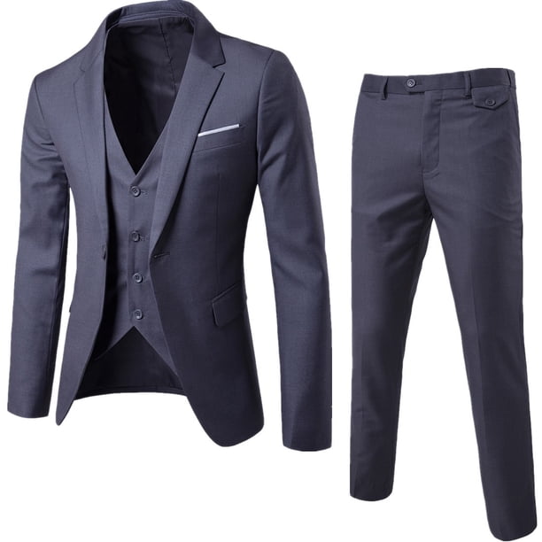 Traje informal de negocios de tres piezas para el novio, padrino de boda, traje de un botón