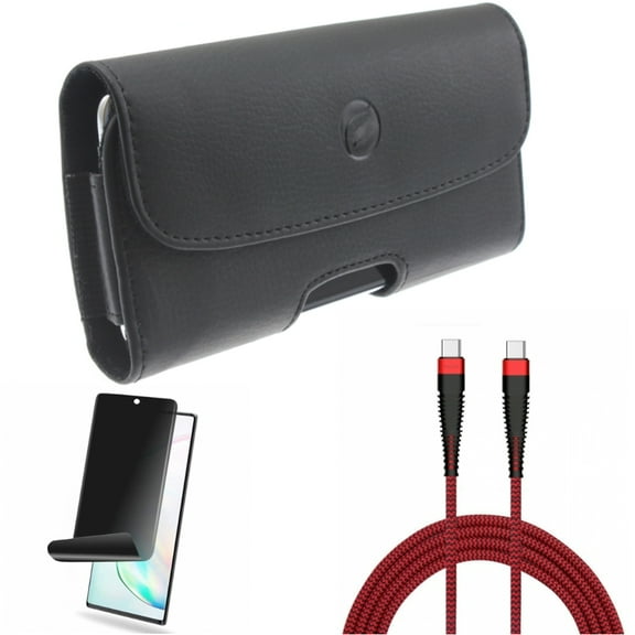 Case Belt Clip & Privacy Screen Protector & 10ft PD Cable for Samsung Galaxy Note 20 (6.7") - Combo with Leather Holster & TPU Film Anti-Peep & Type-C to USB-C Charger Cord