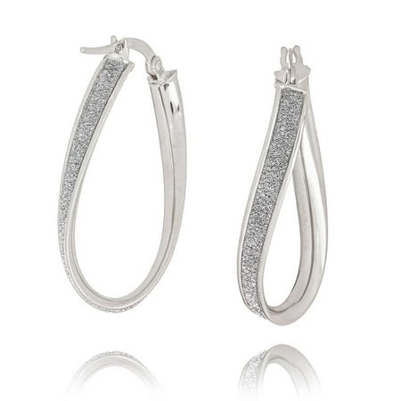 14k White Gold Sparkle Small Twist 4mmm 1 Row Hoop Earrings - 2.3 Grams