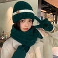 thumbnail image 5 of Winter Hats for Women Fleece Lined Beanie Knit Chunky Snow CapWinter Knitted Wool Hat Female Cold-proof Warm Hat Scarf Gloves Three-piece Set Fashionable All-match Ear Protection Pullover Hat Green, 5 of 5