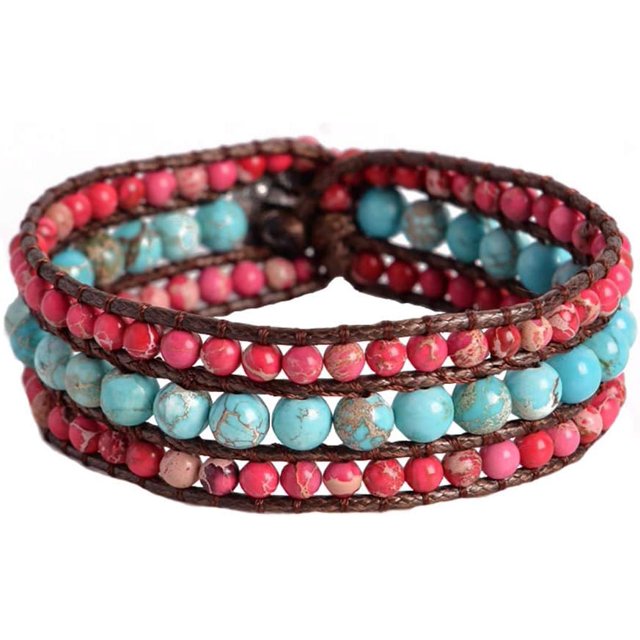 GHSDFBB Bracelet Statue de Poignet en Perles de Pierre Naturelle Fait Main 3 Rangées Grand Collection de Bijoux