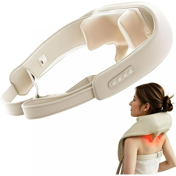 Shiatsu Neck and Shoulder Massager with Heat and 4D Kneading,Electric Neck Massager for Shoulder,Back,Waist and Calf Pain Relief,Beige