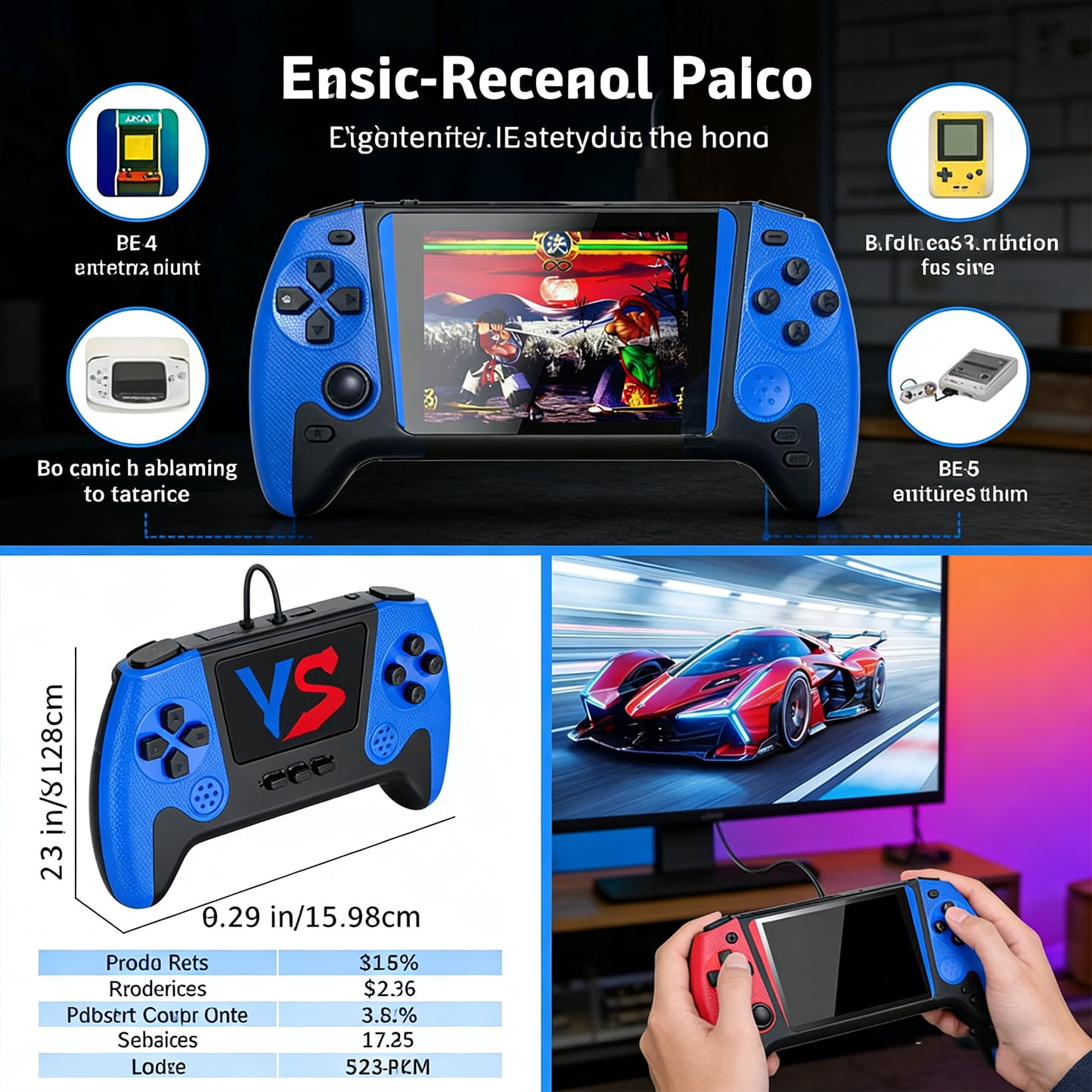 Shixing Pocket Gaming Console Project X Red and Blue 4.3-inch HD IPS Screen 64GB 500-in-1 Games 1-Pack