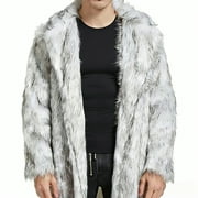 KBKYBUYZ Mens Faux Fox Fur Coat Turn-Down Collar Long Winter Jacket Gray L