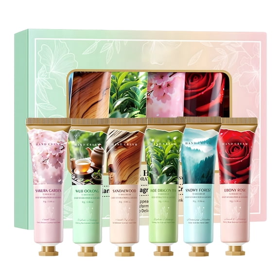 6-Pack Hand Cream Gift Set for Women, Natural Scents Hand Lotion with Hyaluronic Acid Hydrating & Moisturizer, Fast-Absorbing for Dry Hands, Travel Size 1.06 oz/Pack