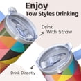 thumbnail image 4 of 20oz Stainless Steel Insulated Tumbler with Handle, Geometric Texture Design, Leak-Proof Travel Coffee Mug with Straw, 4 of 5