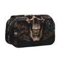 thumbnail image 1 of Disketp Metal Style Horned Skull Estuche de Lápices de Doble Capa con Tapa Abatible y Cremallera, Organizador Escolar para Adolescentes y Adultos, 1 of 7