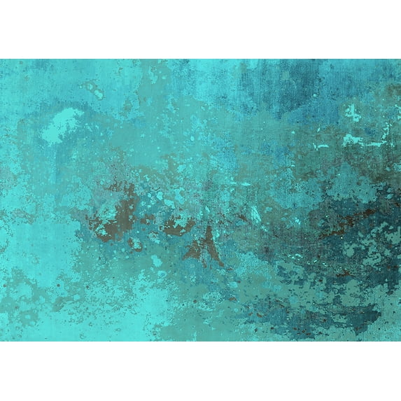 Ahgly Company Machine Washable Indoor Rectangle Oriental Turquoise Blue Industrial Area Rugs, 2' x 3'