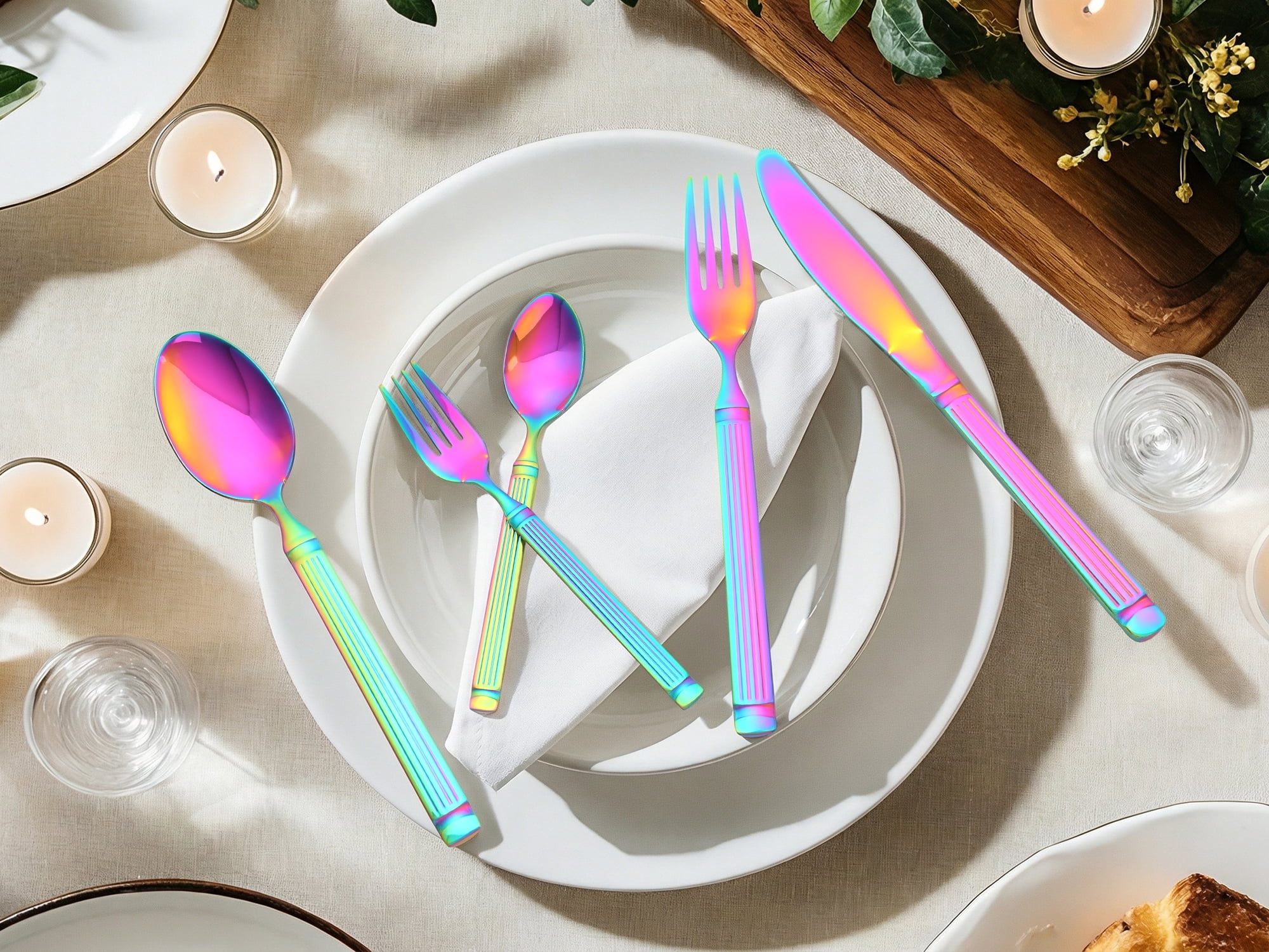 Unique Bargains Classic Stainless Steel Flatware Sets for Multiple Uses Colorful 20pcs