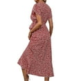 thumbnail image 5 of DYMADE Women Summer Floral Print V-Neck Short Sleeve Belted Ruffle Midi Length A-Line Dress, 5 of 5