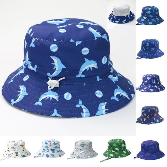 RTKFRFLM Kids Dinosaur Print Bucket Hat UV Protection Wide Brim Sun Hat Grey 3-6 M