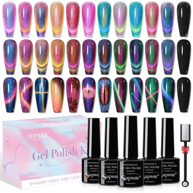 Esmalte en gel para ojos de gato SUPWEE, 12 colores con kit de barra magnética