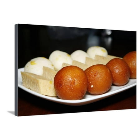 Indian Sweets in Plate Stretched Canvas Print Wall Art By