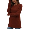 thumbnail image 2 of Aloohaidyvio Sweaters for Women 2024 Winter Loose Long Sleeve Crew Neck Knit Shirts Lightweight Casual Business Pullover Brown M, 2 of 5
