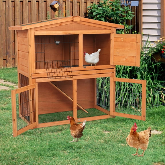 Pefilos 40 Inch Wooden Rabbit Hutch Triangle Roof Waterproof Bunny House A-Frame Pet Cage Wood Small House Poultry Cage, Orange