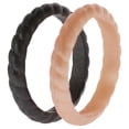thumbnail image 2 of Juego de anillos trenzados apilables de boda de silicona - Rosa-Negro de ROQ para mujer - Anillo de 2 x 8 mm, 2 of 2