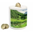 thumbnail image 2 of Mountain Piggy Bank, Alpine Landscape with Meadow Cottages and Pines Stream in Village View Print, Ceramic Coin Bank Money Box for Cash Saving, 3.6" X 3.2", Green White, by Ambesonne, 2 of 4