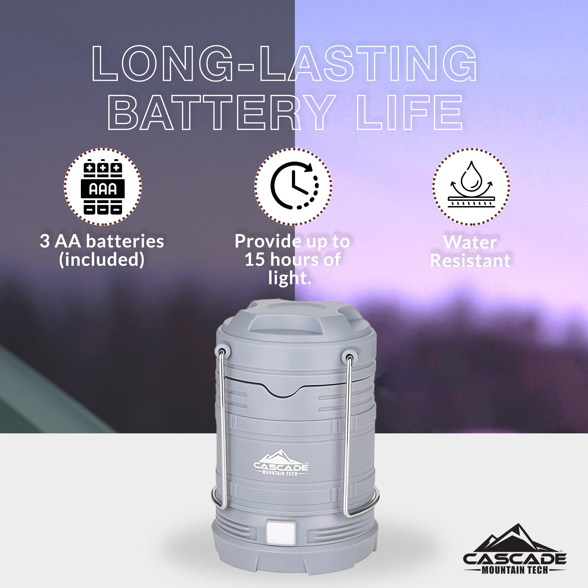 Cascade Mountain Tech Convertible Lantern & Flashlight, Uses AA Batteries,  Water Resistant, 500 Lumens Light Output – Dark Grey