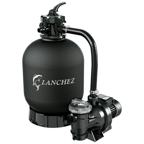 LANCHEZ 18in Sand Filter Pump for Above Ground Pool with Timer, 1.5HP, Max 4900GPH for Pools Up to 20000GAL, 6-Way Valve Pool Sand Filter System, Enhanced Circulation for Crystal-Clear Pool