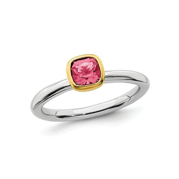 3/5 Carat (Ctw) Pink Tourmaline Ring in Sterling Silver with 14K Accents