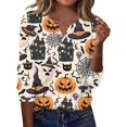 thumbnail image 2 of Halloween Printed Tops for Women V Neck Quarter Button Long Sleeve Trendy Festival Party Top Multicolor 09 M, 2 of 5