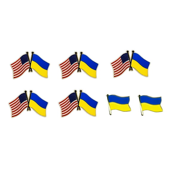 UKRAINE / USA Cross Friendship Flag Pins   2 x Free Ukrainian Waving Flag Lapel Pins - 1.125" (5 Pack)