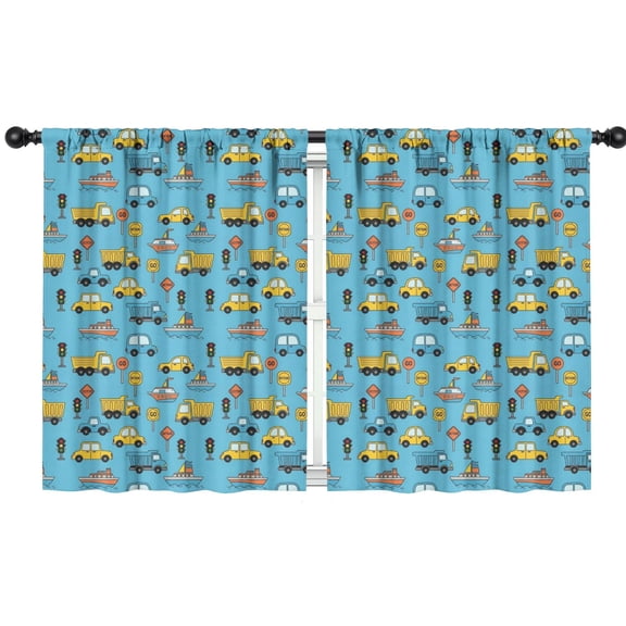 Blackout Kids Curtains,Cartoon Traffic Vehicles Boats Light Blue Pattern Childrens Insulated Curtains Set Of 2,Bedroom Essentials,Toddler Room Decor 42"x54"