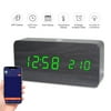 LED Digital Wooden Alarm Clock APP Control Time/ Temperature/ Date Display Electronic Desktop Clock 4 Levels Brightness Sound Control USB or Battery Supply