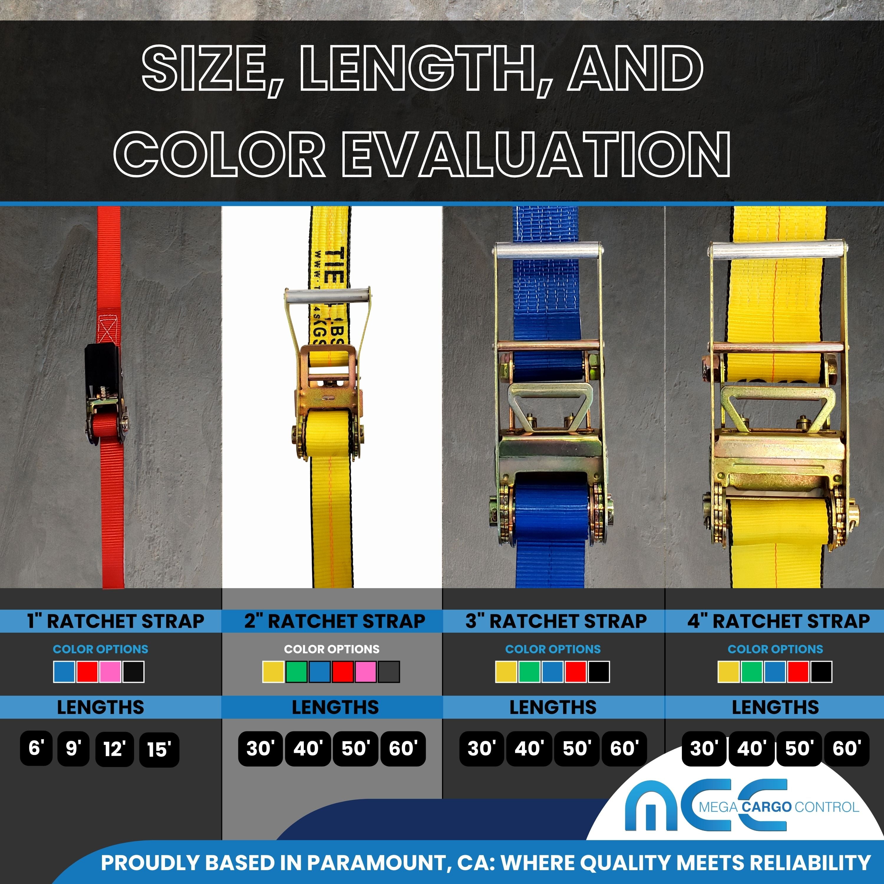 Mega Cargo Control USA Heavy Duty 2" x 40' 50' 60' Ratchet Strap J Hook Flatbed Truck Farm Tie Down