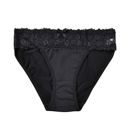 BYHONG Women s High Waist Lace Briefs Solid Color Crotch Underwear Panties Women Panties Black L