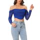 thumbnail image 4 of Top corto de corsé de manga larga de malla transparente Inspire Chic para mujeres, blusa con hombros al descubierto, bustier con varillas, color azul real, 4 of 6