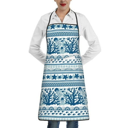 

Lukts Sea Underwater Jellyfish Pattern Kitchen Apron Waterdrop Resistant Apron with adjustable Aprons for Women and Men with Pockets Cooking Apron