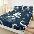 thumbnail image 3 of Feelyou Cartoon Ocean Sailboat Full Size Sheets, Kawaii Octopus Animal Bed Sheets, Nautical Theme Sheet Sets, Microfiber Bedroom Decor, 4 Pieces, 3 of 7