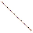 thumbnail image 3 of Gem Stone King 18K Rose Gold Plated Silver Purple Amethyst and Black Onyx and Lab Grown Diamond Bracelet for Women | 3.41 Cttw | Gemstone February Birthstone | Oval 6X4MM | Length 7.25 inches, 3 of 6