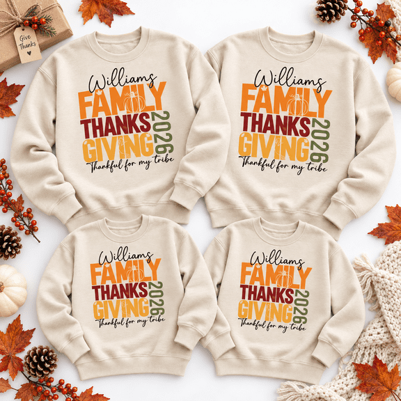 Personalized Family Thanksgiving Sweatshirt, Custom Last Name 2026 Fall Crewneck