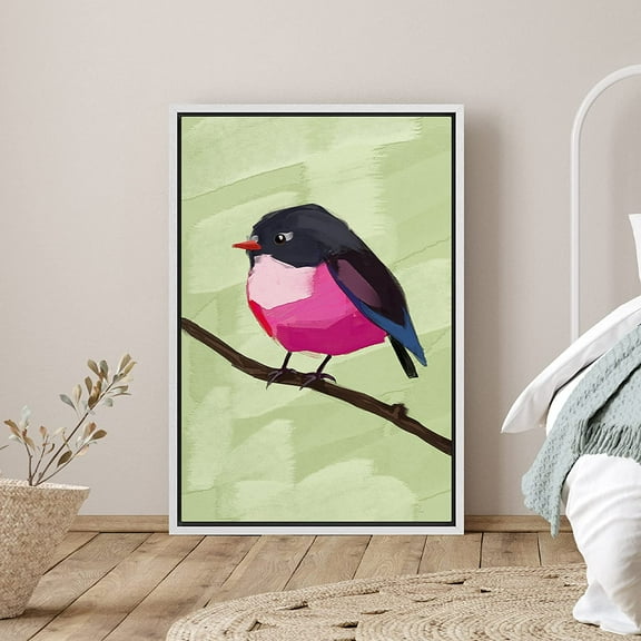 PixonSign Framed Canvas Wall Art Black and Purple Finch Bird Portrait Print Animals Wildlife Digital Art Modern Art Rustic Wall Decor for Living Room, Bedroom, Office - 24"x36" White