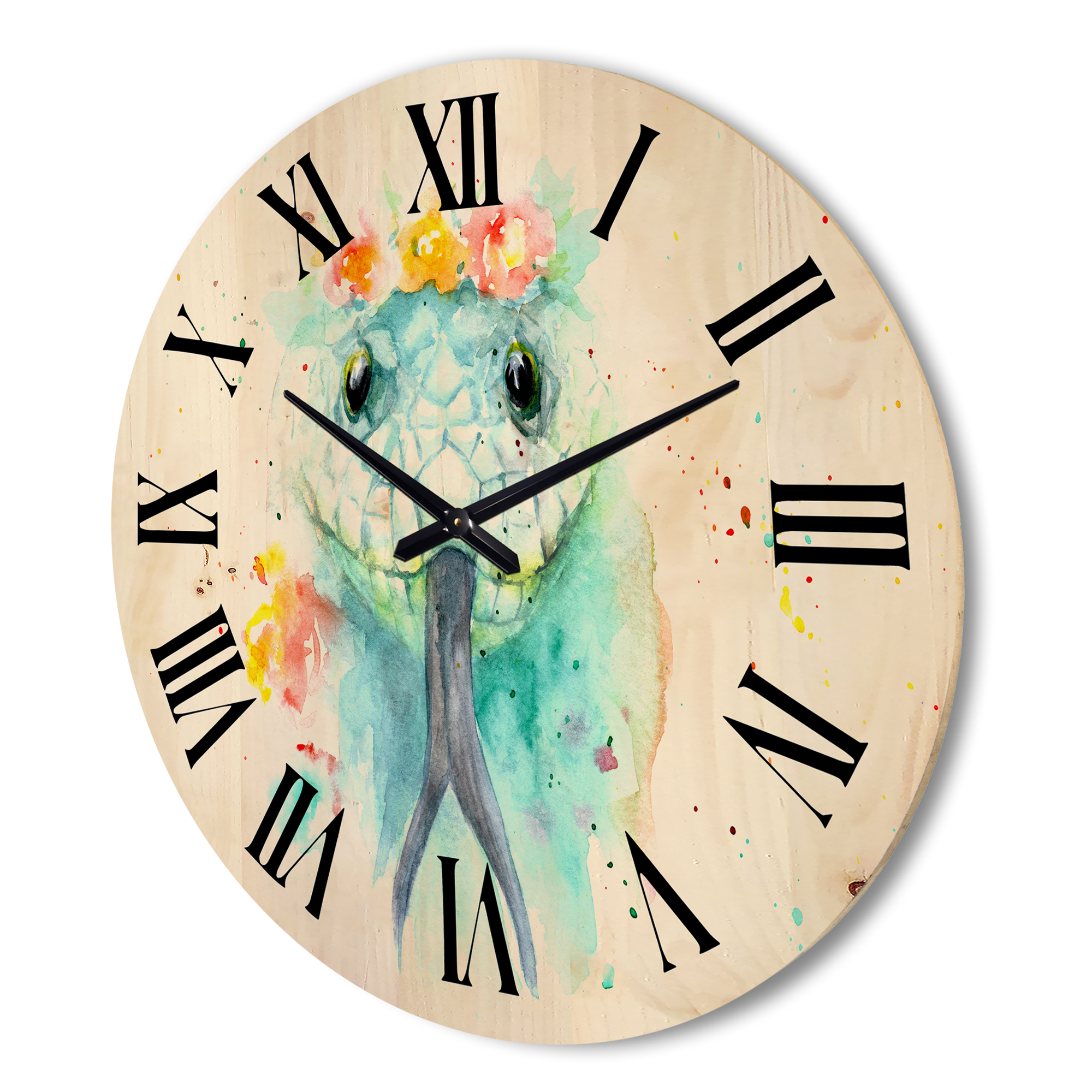 Designart 'Portrait A Green Snake In Flowers' Farmhouse Wood Wall Clock