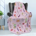 thumbnail image 4 of Princess Soft Flannel Fleece Throw Blanket, Girls Illustration with Fashion Accessories and Makeup Lollipop Flower Print, Cozy Plush for Indoor and Outdoor Use, 70" x 90", Multicolor, by Ambesonne, 4 of 5