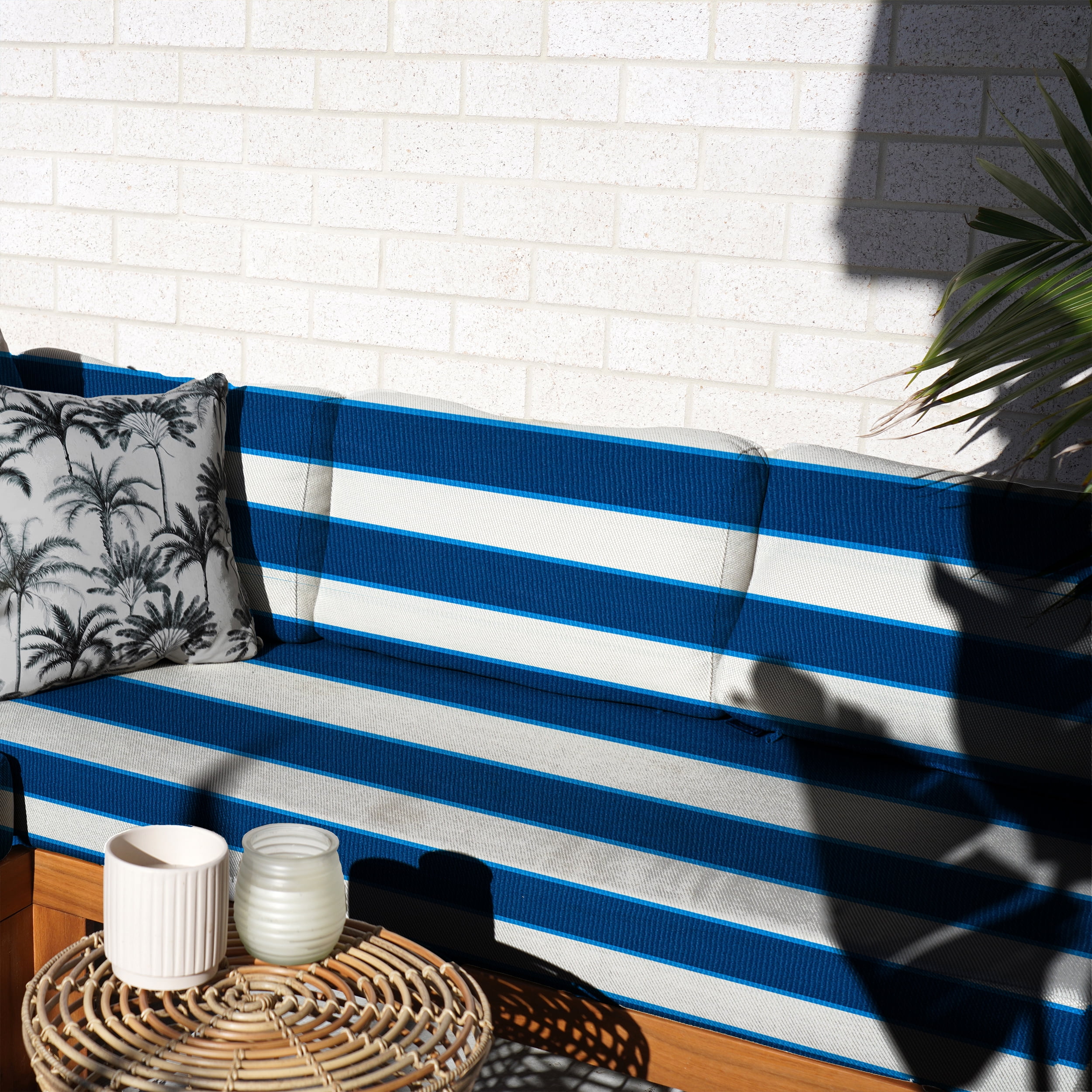 Waverly Inspirations, Home Decor, 100% Polyester, Water/Stain Resistant, Indoor/Outdoor Fabric - Print Width 54 Inch, Boca Stripe, Nautical Blue, Cut by Yard
