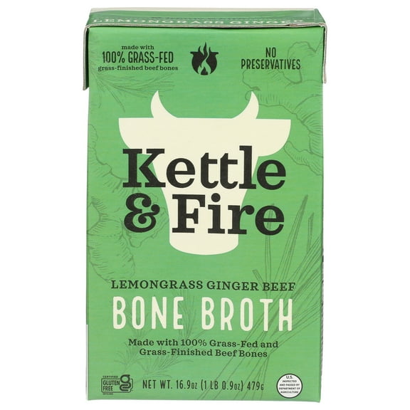 (Pack of 6) Kettle and Fire Bone Broth Lemon Grass Ginger 16.9 Fo