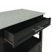 Linon Cameron Wood Granite Top Rolling Kitchen Cart Ample Storage in Black