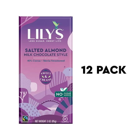 Salted Almond & Milk Chocolate (12-Pack of 3 oz Bars) by Lily's Sweets | Stevia Sweetened, No Added Sugar, Low-Carb, Keto Friendly | 40% Cacao | Fair Trade, Gluten-Free & (Best Fair Trade Chocolate)