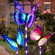 Garden Solar Lights Outdoor, 3 Pack Solar Stake Lights Multi-Color Changing LED Butterfly, Fiber Optic Decorative Lights for Yard, Garden, Solar Powered Light with a Purple LED Light Stake