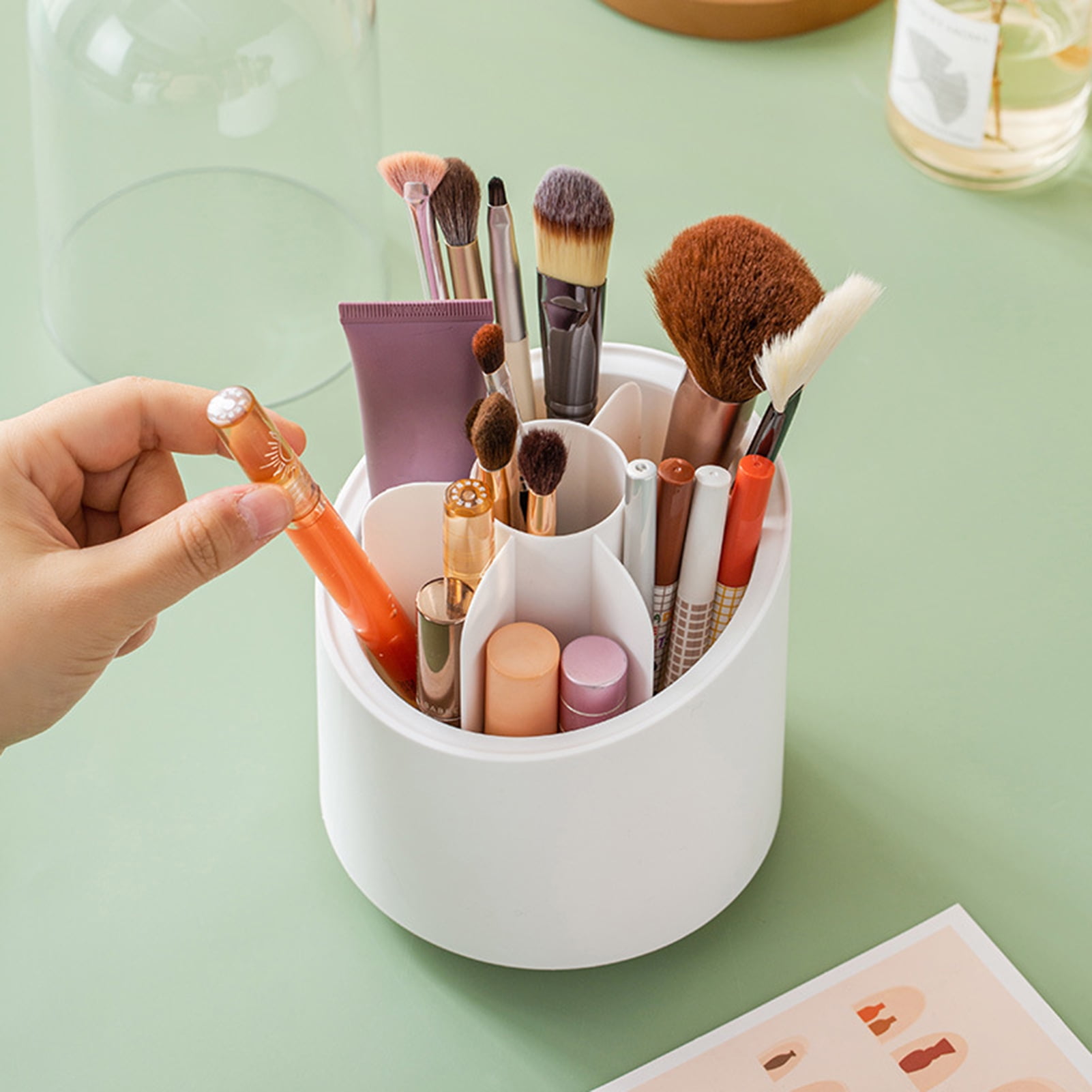Cheers US Makeup Brush Holders, Bell Jar Covered Makeup Brush Holder with  Lid, Dustproof Beautiful Cosmetic Display Case Makeup Organizer 