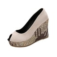 thumbnail image 2 of Miluxas Women's Peep Toe Wedge Heel Pumps, Suede Platform Wedges with Woven Heel, Elegant Peep-Toe Shoes for Work, Party, Wedding, formal & Casual Wear Beige 6(37), 2 of 9