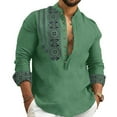 thumbnail image 2 of Lefu Men Long Sleeve Button-Down Shirt Blouse Loose Henley V-Neck Beach Tops T Shirts, 2 of 9