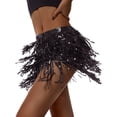 thumbnail image 4 of KOMOO Women Boho Sequin Tassel Skirt Fringe Belly Skirt Rave Party Dance Miniskirt, 4 of 7