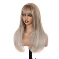 thumbnail image 2 of Ombre Dark Brown to Ash Blonde Wig With Bangs | 26 Inch Long Layered Wig for Women | Realistic Scalp, Heat Resistant, Freestyle Parting, Wear & Go, No Glue Needed |  & Daily Use, 2 of 2
