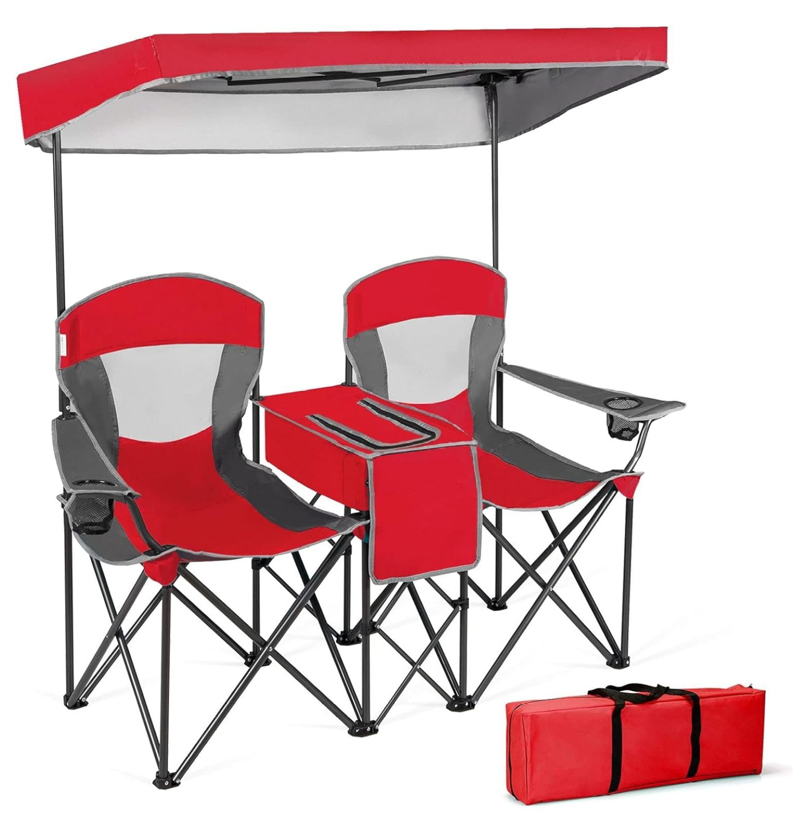Costway Red Portable Folding Beach Canopy Chair with Cup